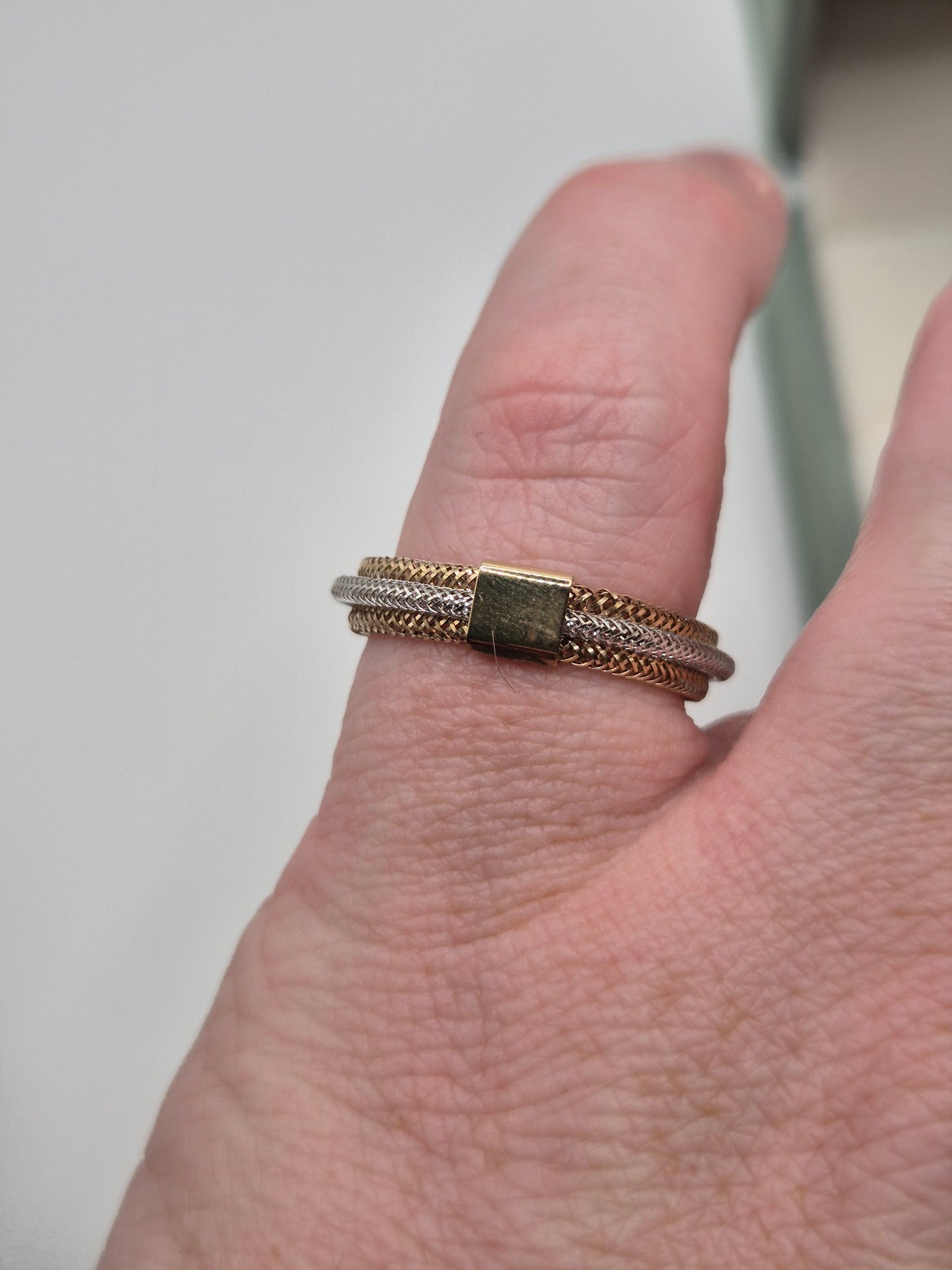 9ct teo tone gold mesh ring