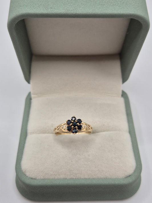 9ct gold sapphire cluster ring