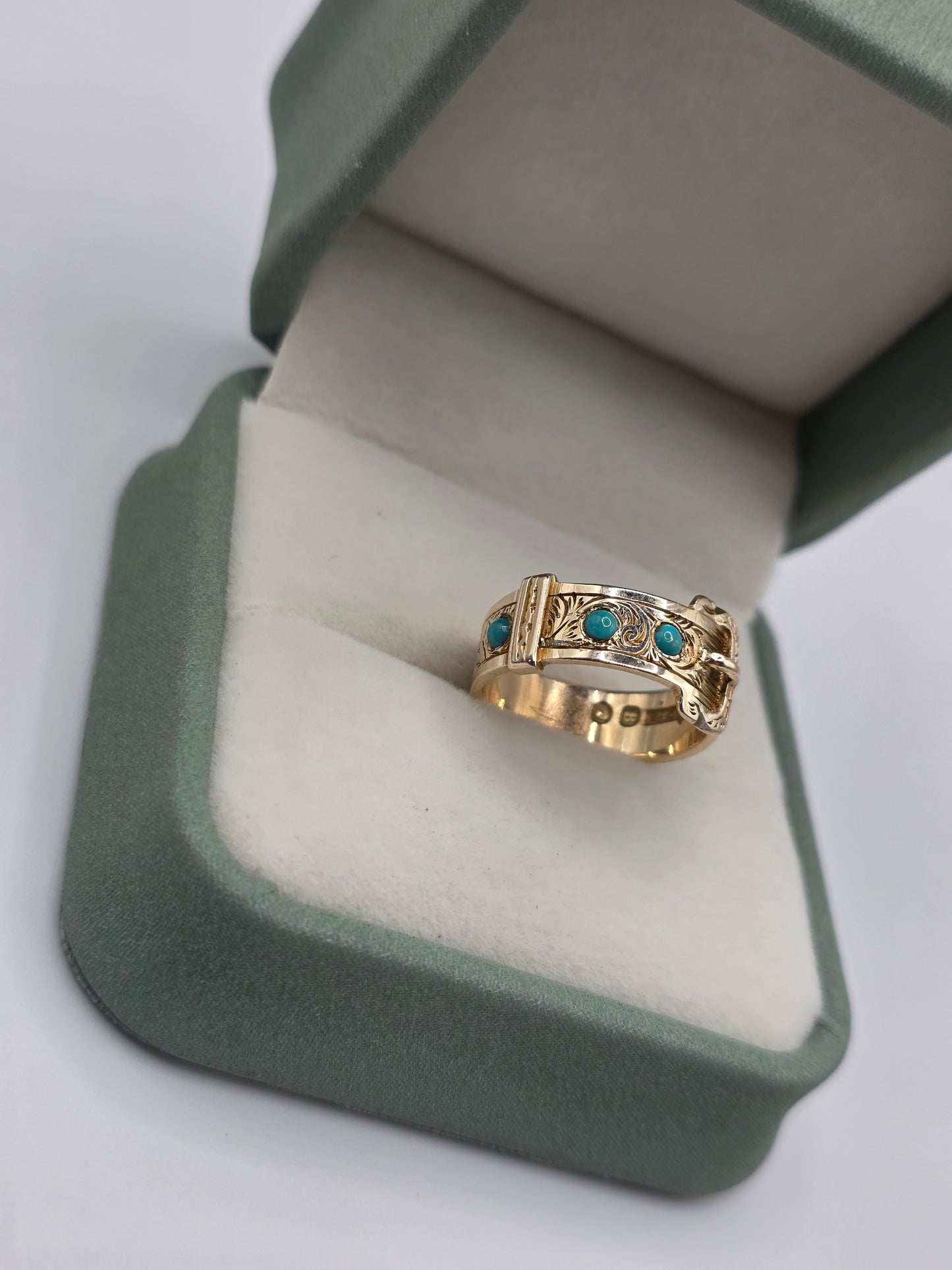 9ct gold turquoise buckle ring
