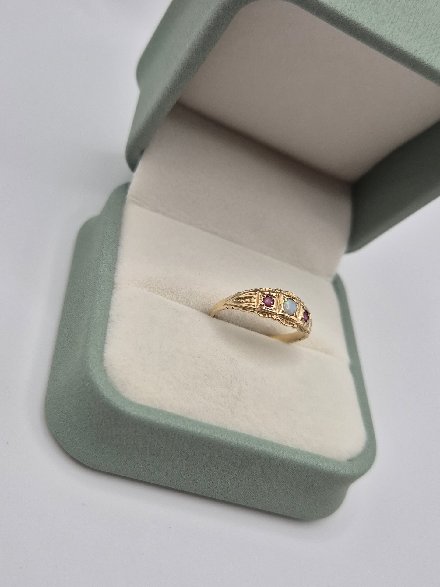 9ct gold opal and ruby gypsy ring