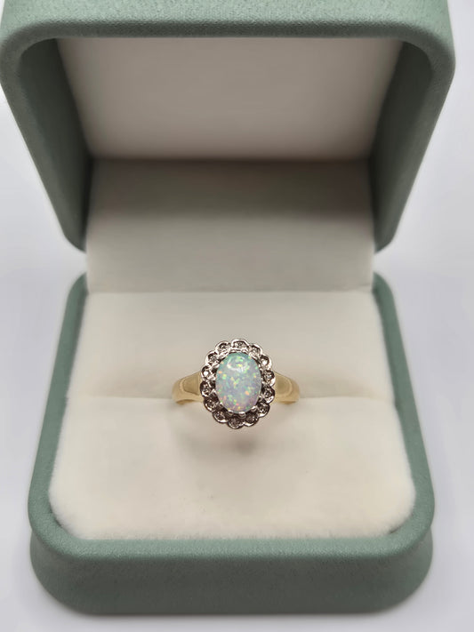 9ct gold simulated opal and diamond ring