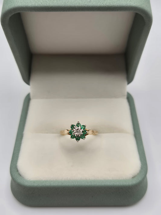9ct gold emerald and diamond ring
