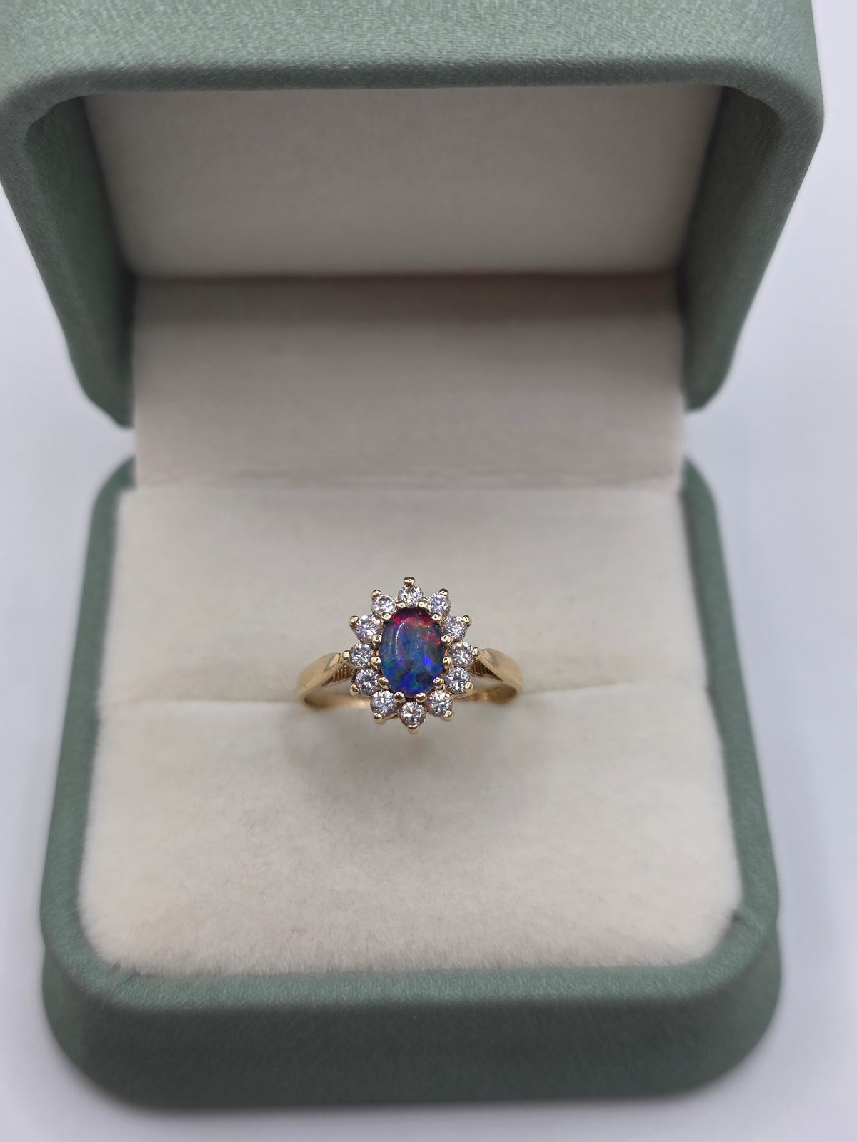 9ct gold opal doublet and cz ring
