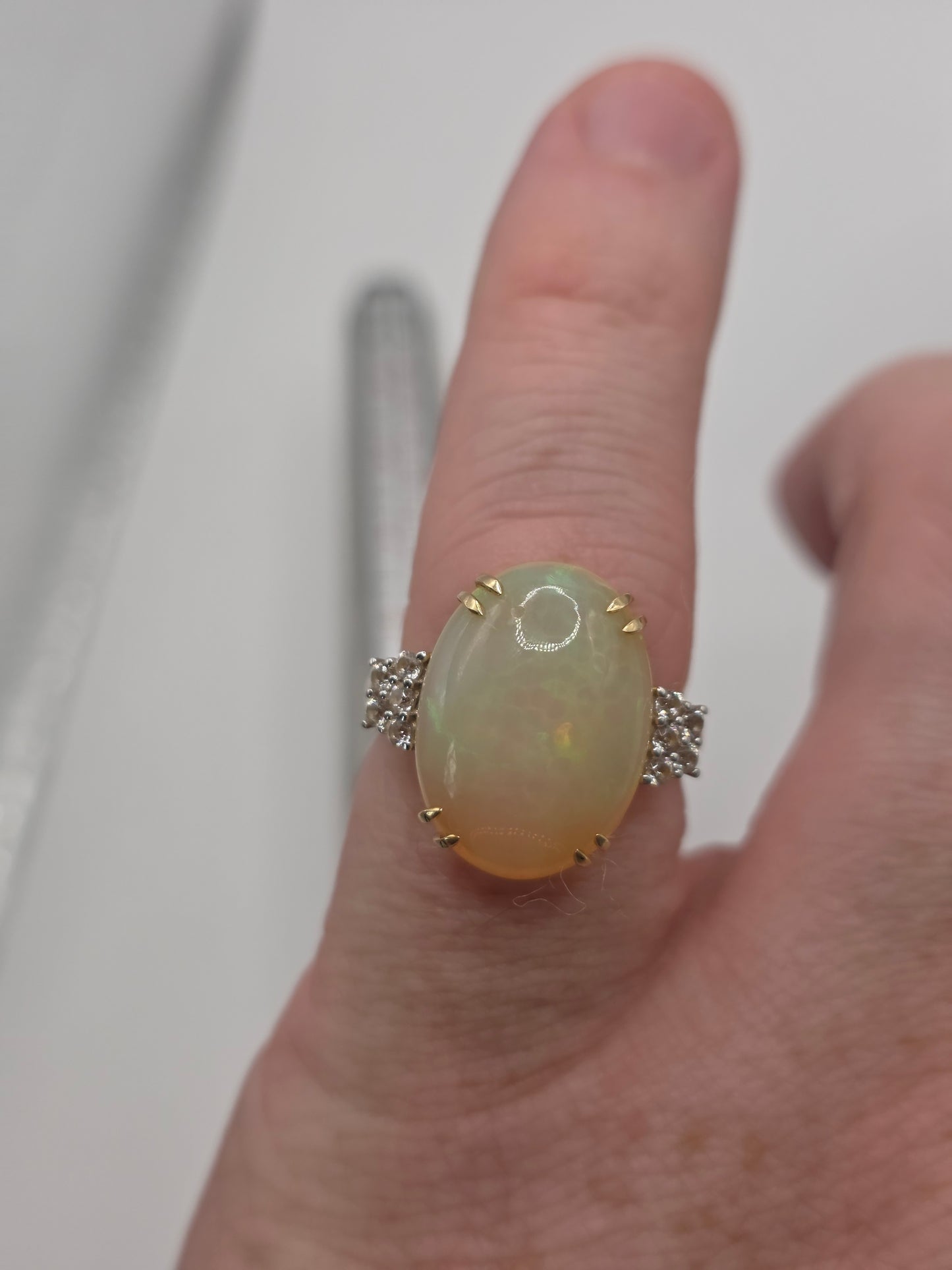9ct gold opal and white spinel ring