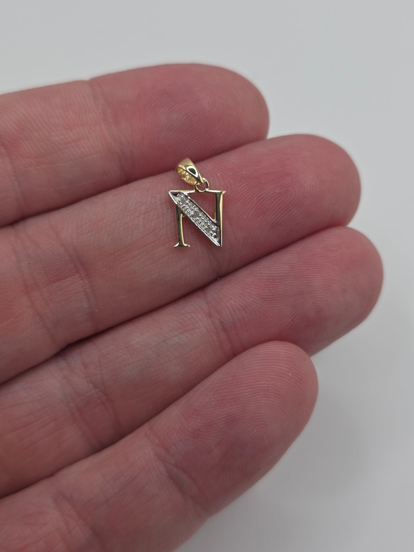 9ct gold diamond initial N pendant