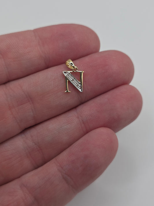 9ct gold diamond initial N pendant