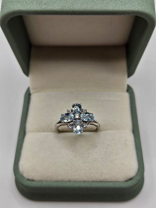 9ct white gold topqz and diamond ring