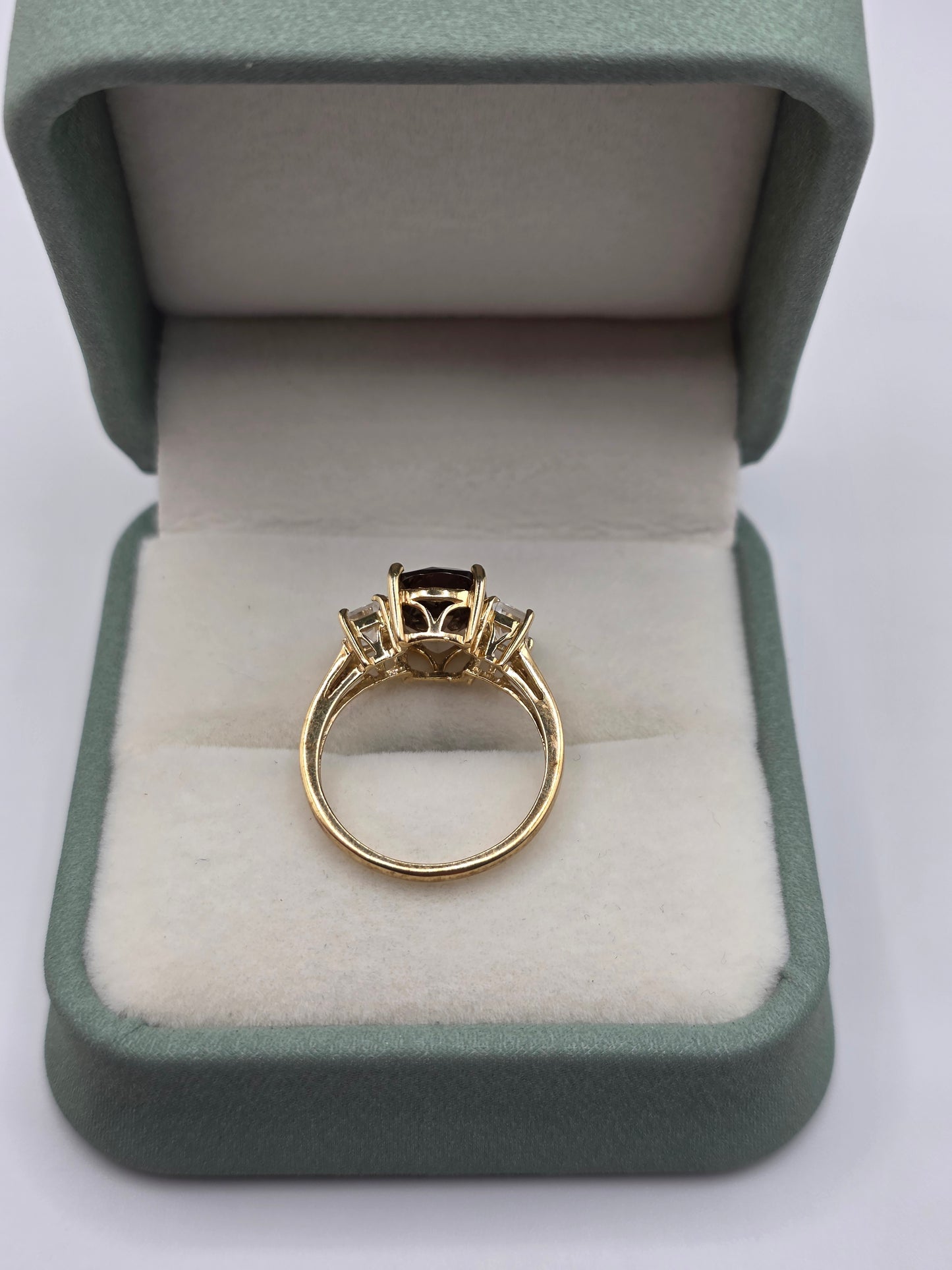 9ct gold smokey quartz and zircon ring