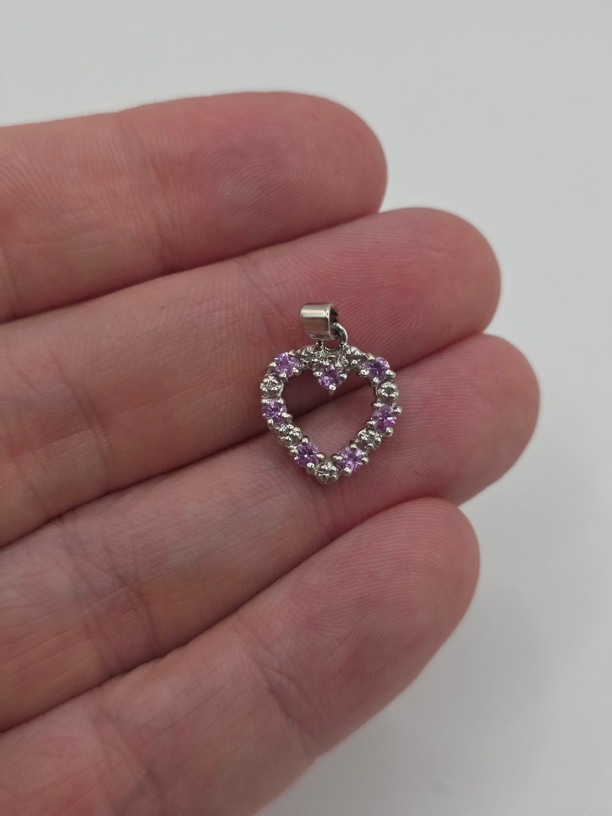 9ct white gold pink sapphire and diamond heart pendant