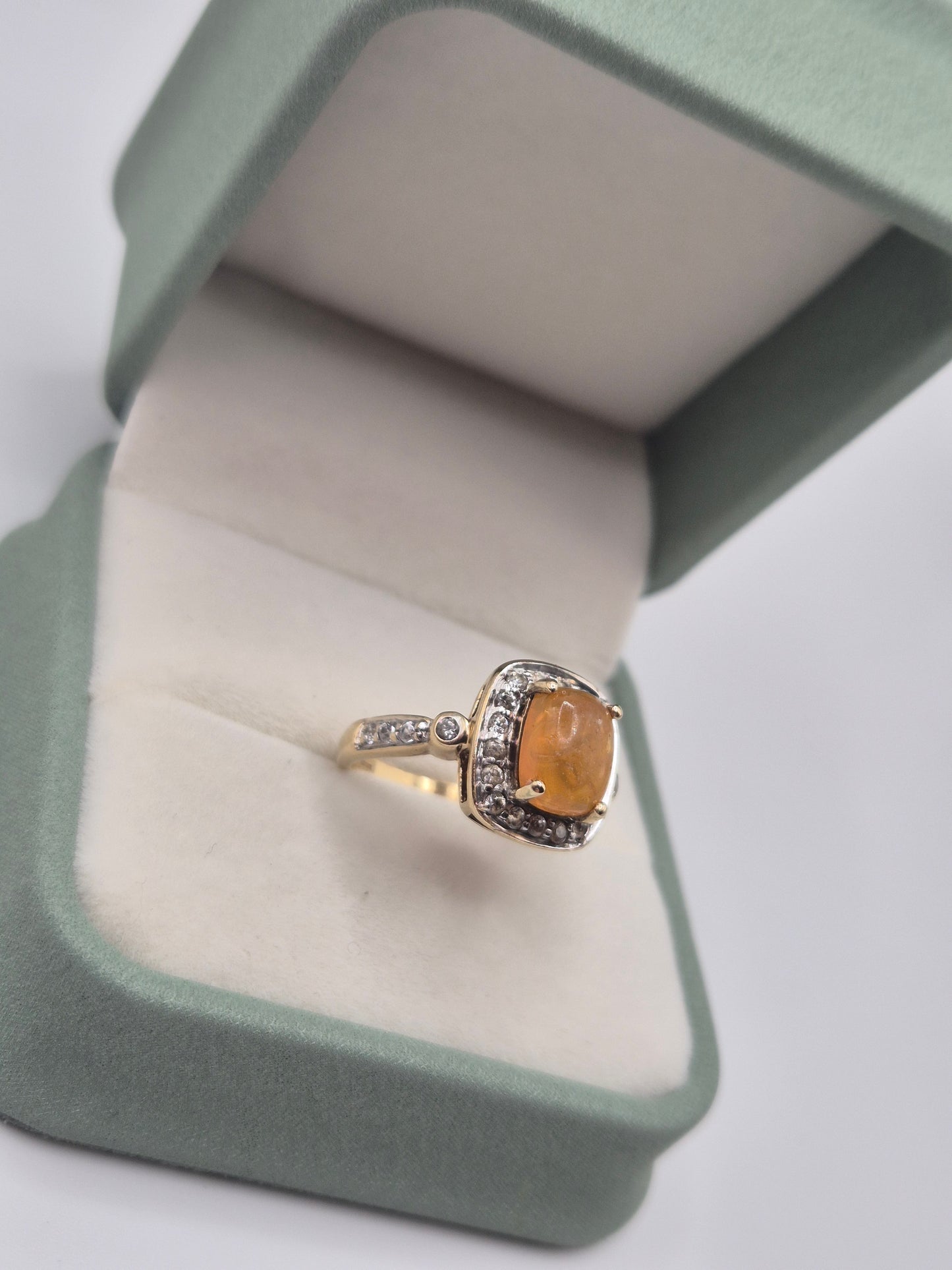 Heavy 9ct gold fire opal and diamond ring