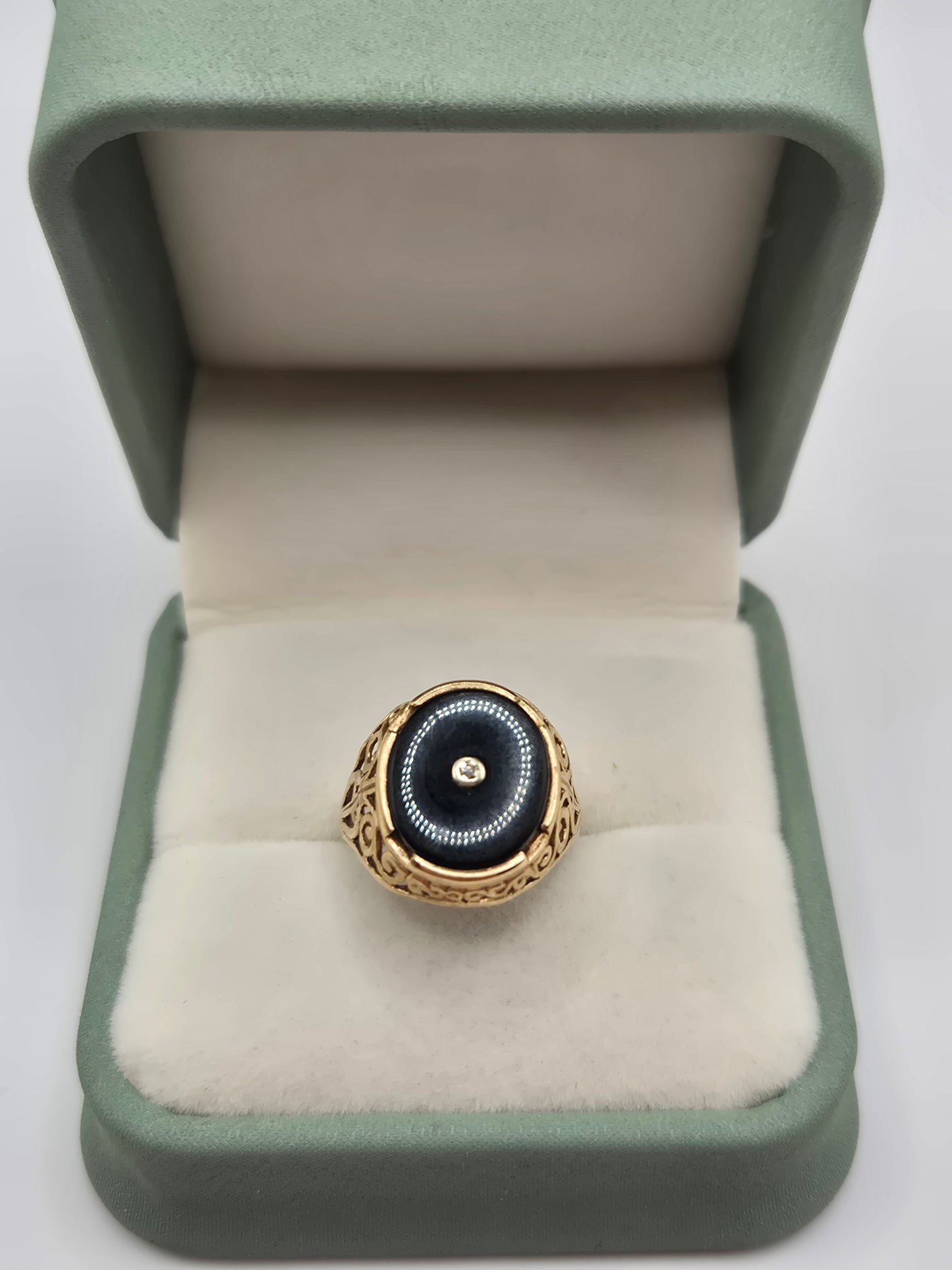 9ct gold diamond onyx signet ring