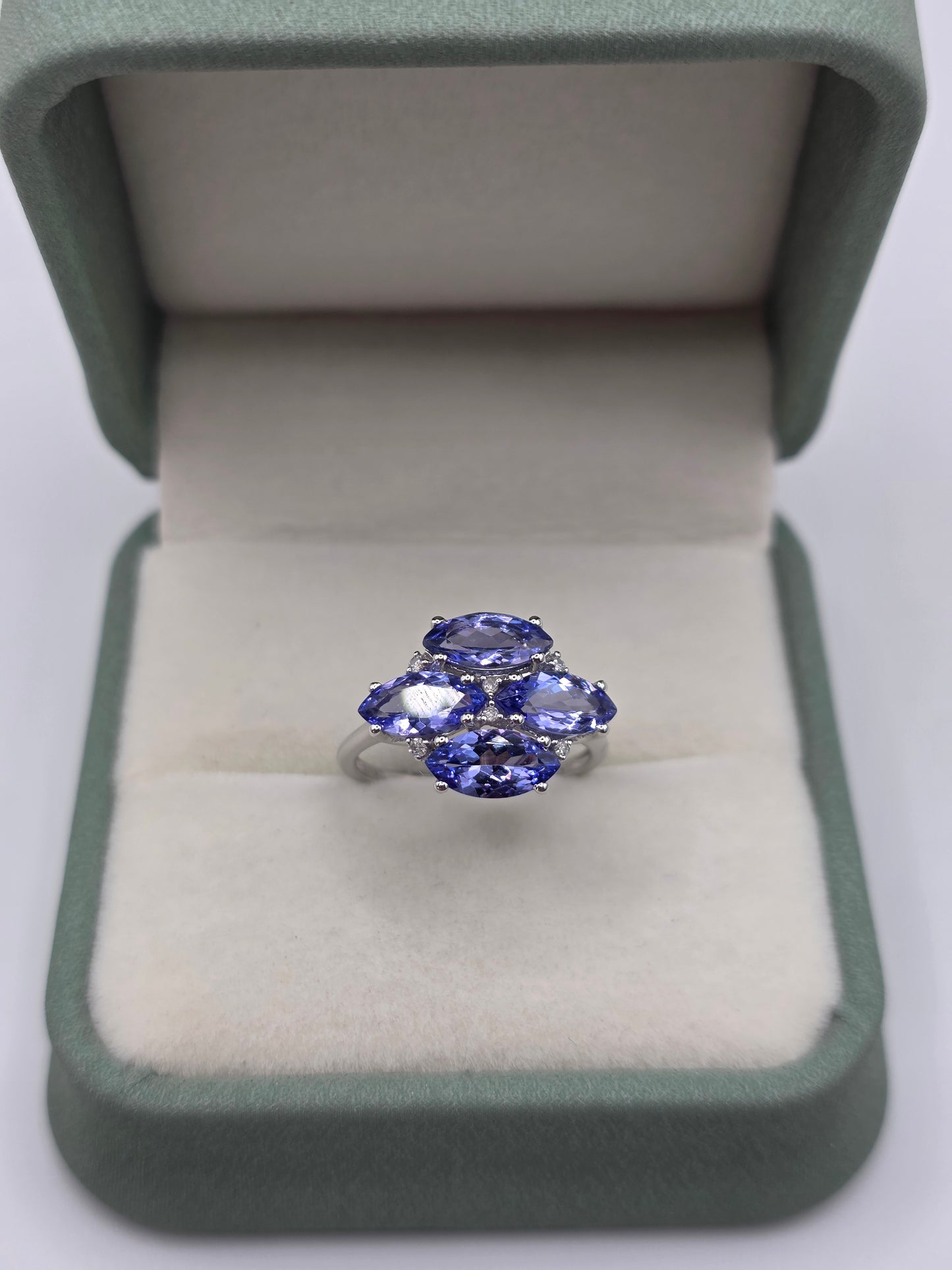 9ct white gold tanzanite and diamond ring