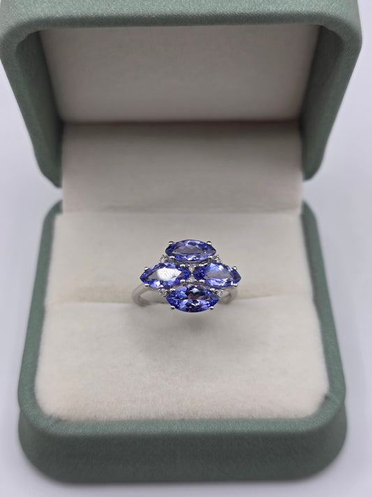 9ct white gold tanzanite and diamond ring