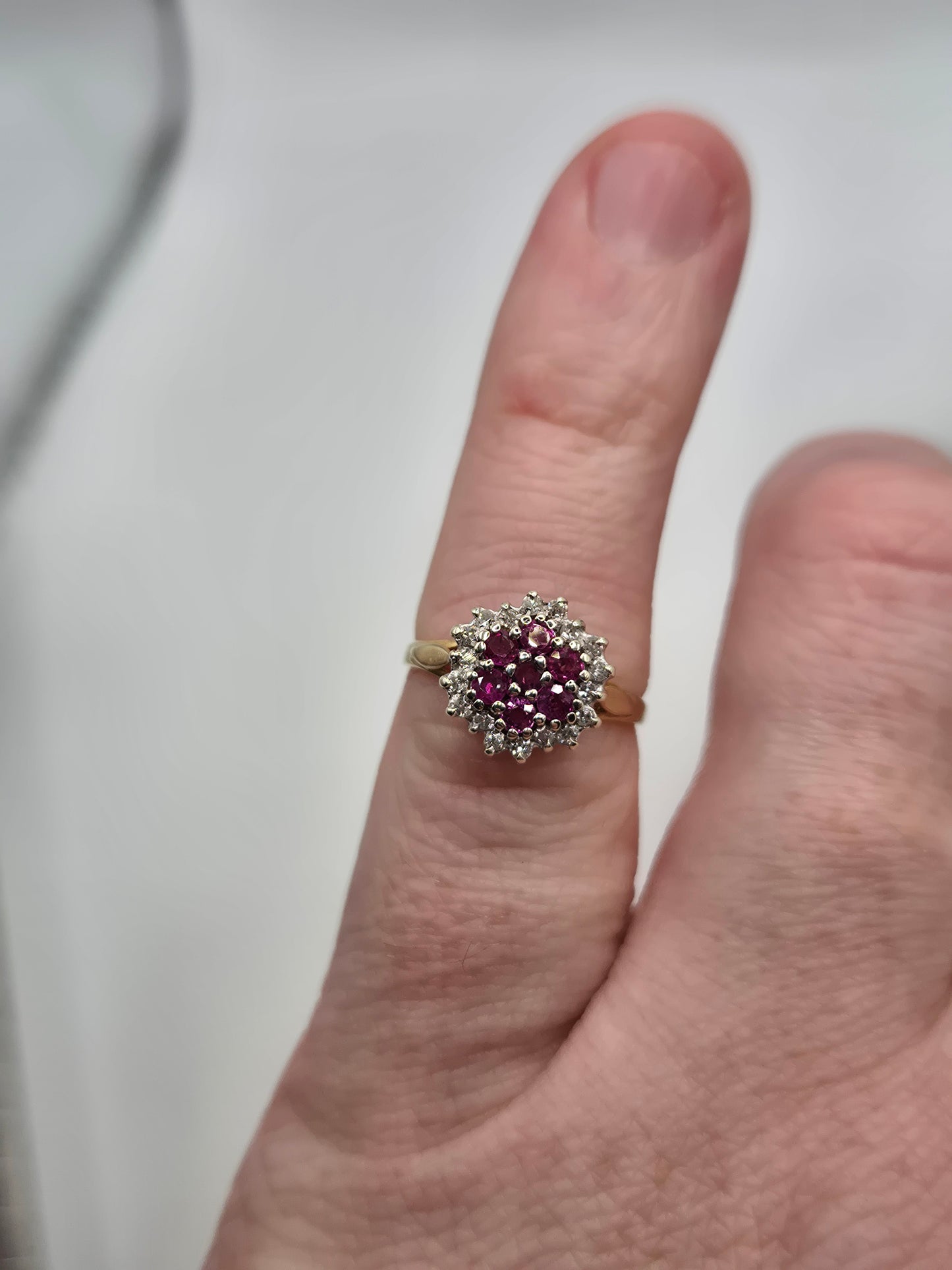 9ct gold ruby and diamond cluster ring