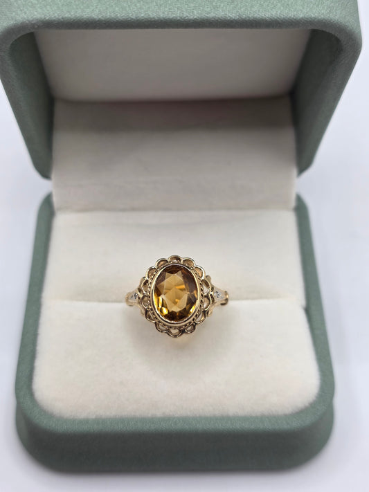 9ct gold citrine and diamond ring