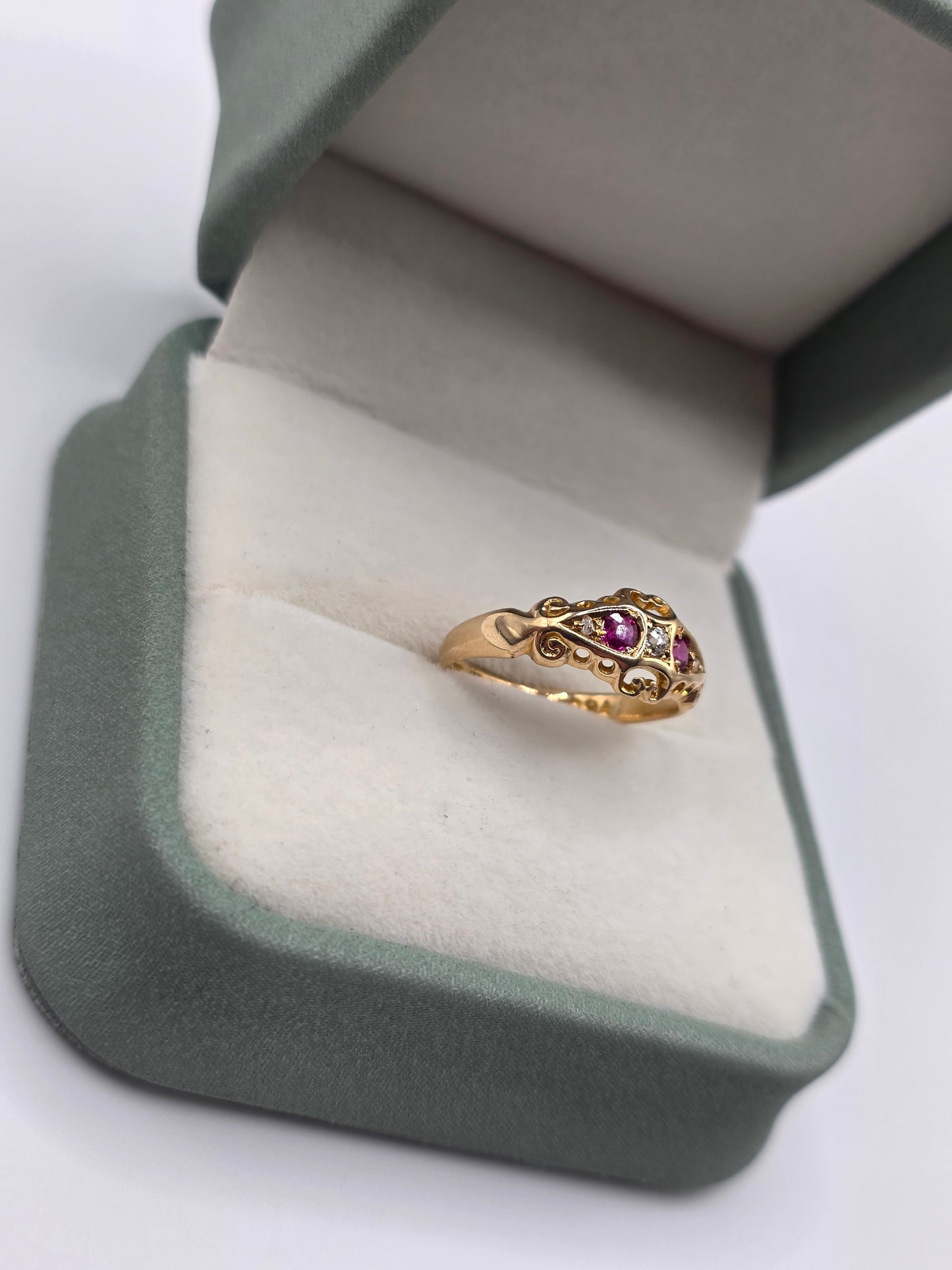 18ct gold ruby and diamond gypsy ring
