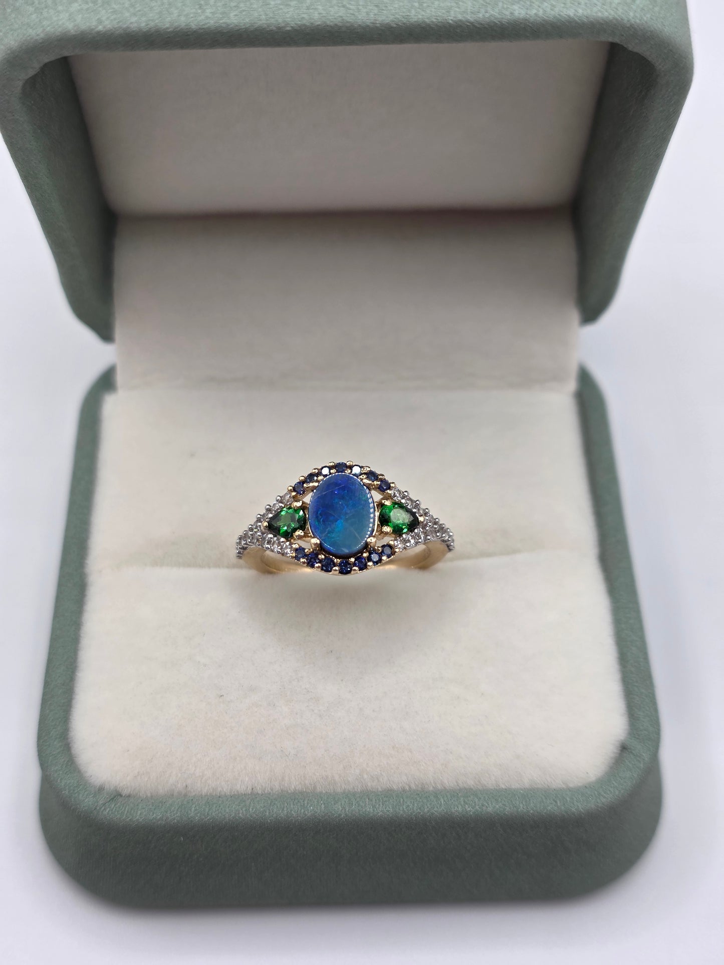 9ct gold opal doublet and multigem ring