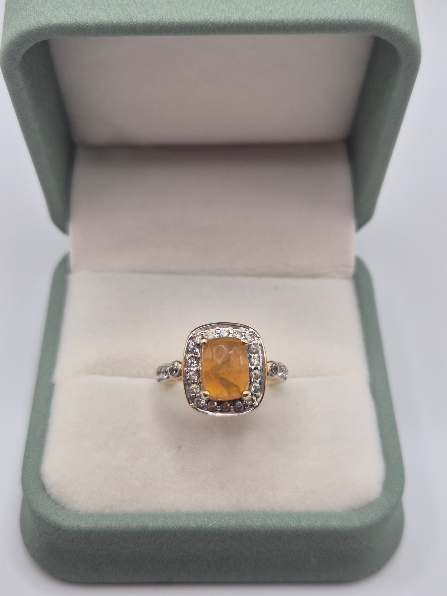 Heavy 9ct gold fire opal and diamond ring