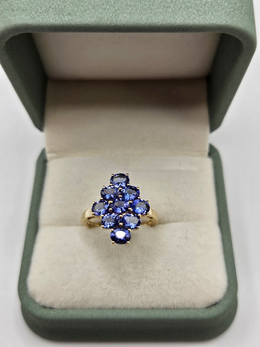 9ct gold tanzanite cluster ring