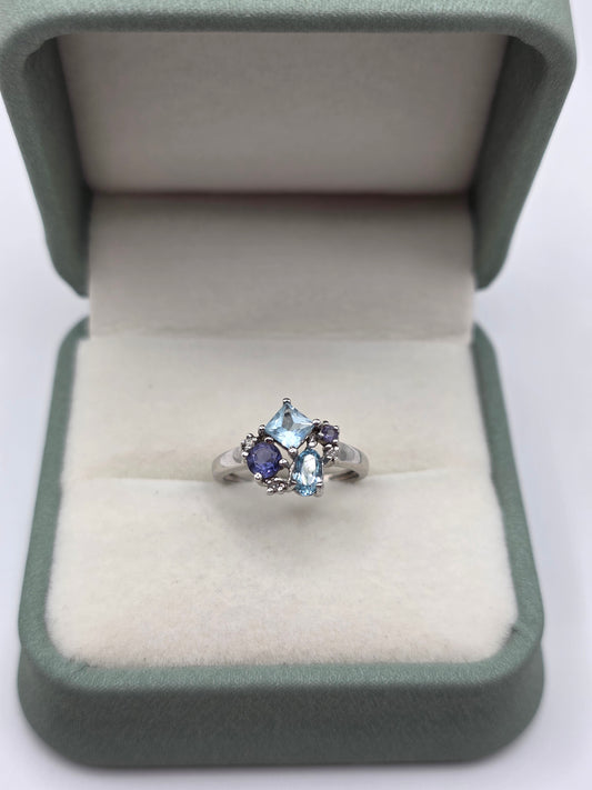 9ct white gold multigem and diamond ring