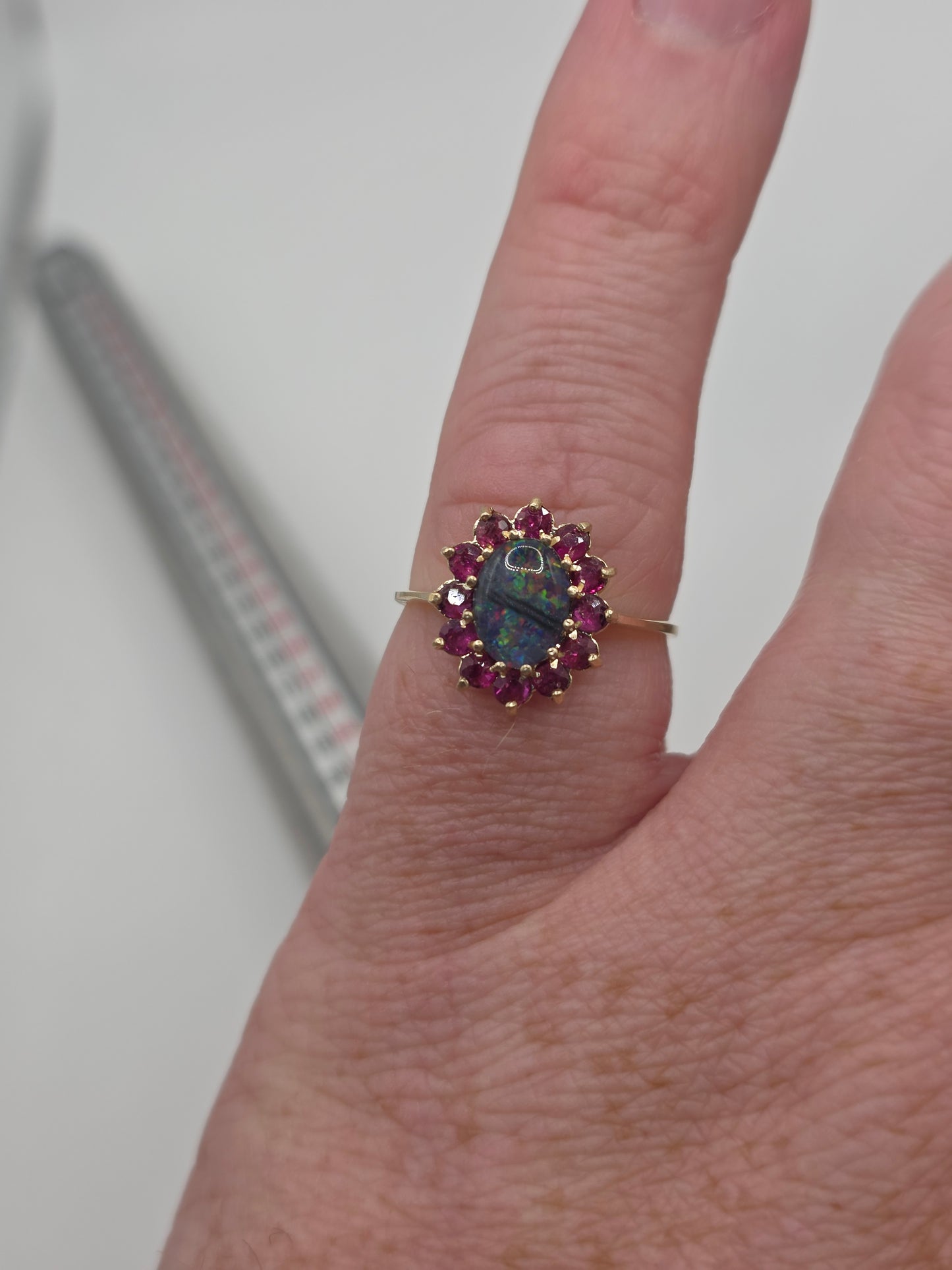 9ct gold opal triplet and ruby ring