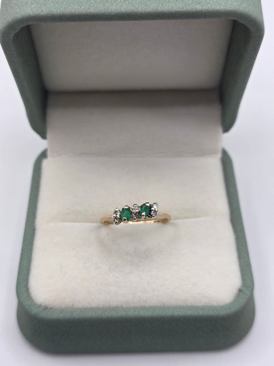 9ct gold emerald and diamond ring