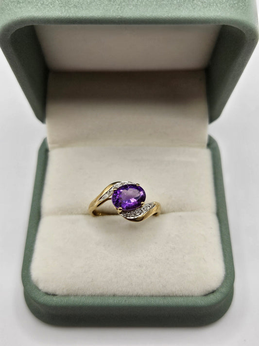 9ct gold amethyst and diamond ring