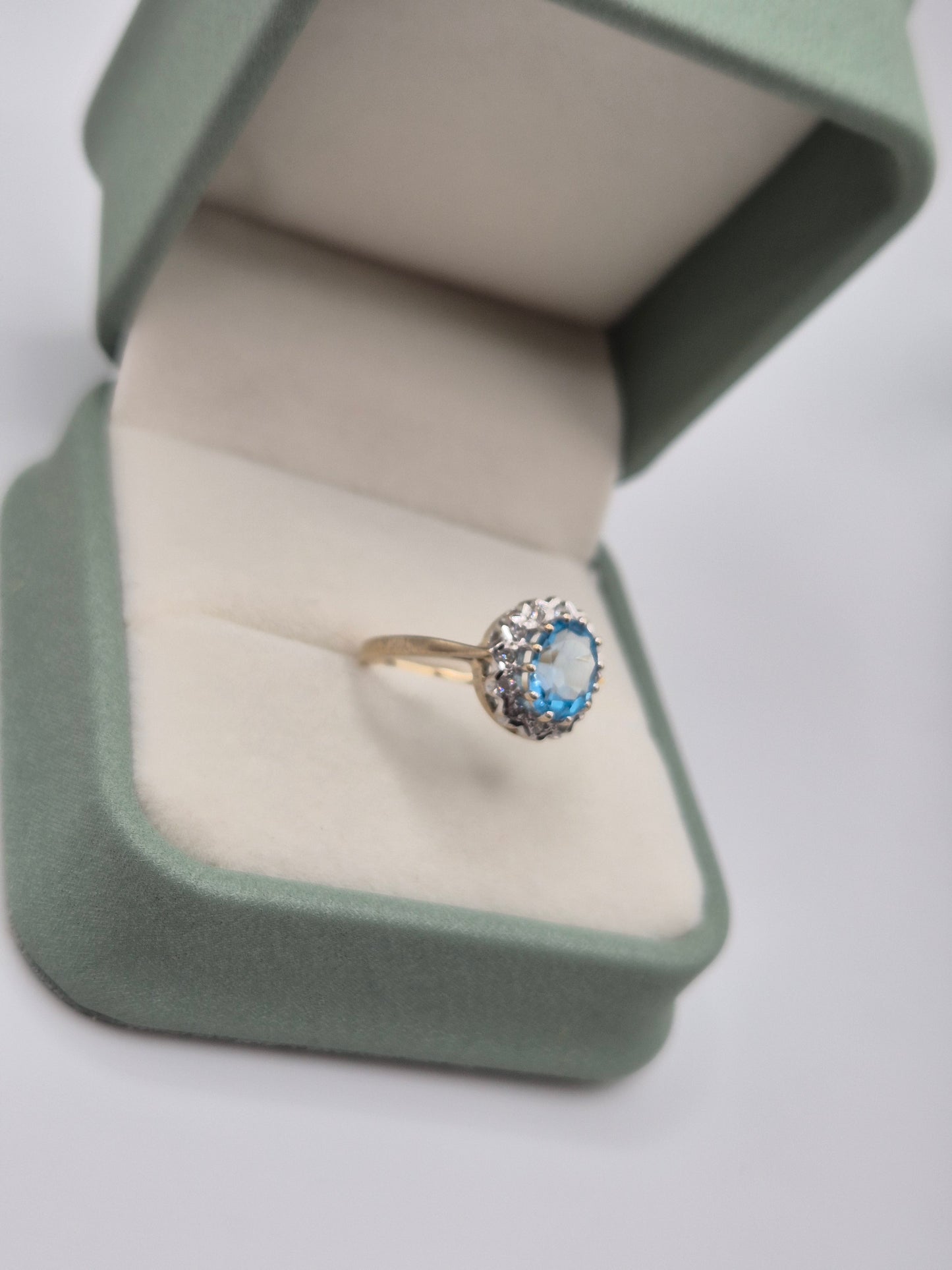9ct gold london blue topaz and diamond ring