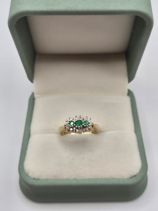 9ct gold emerald and diamond ring