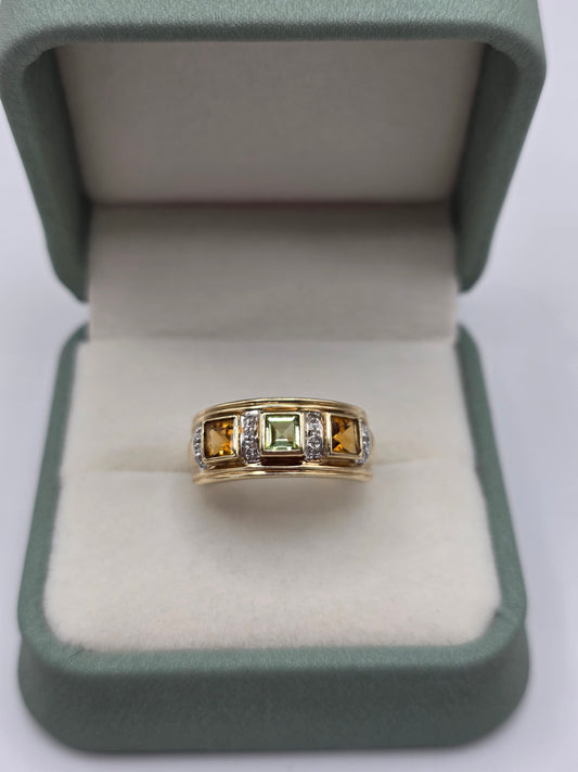 9ct gold peridot, citrine and diamond ring