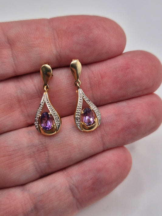9ct gold amethyst and diamond earrings