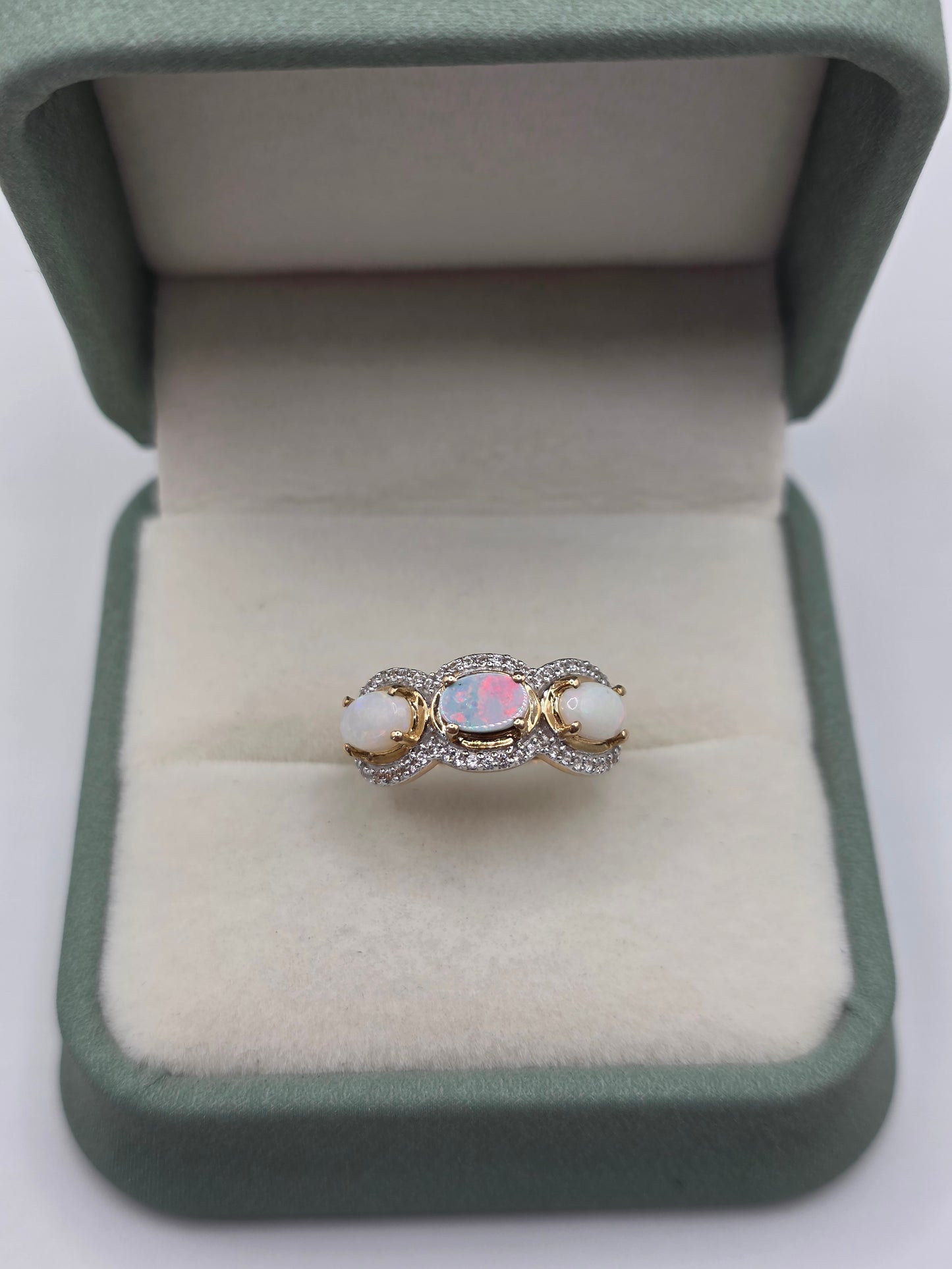 9ct gold opal white zircon ring