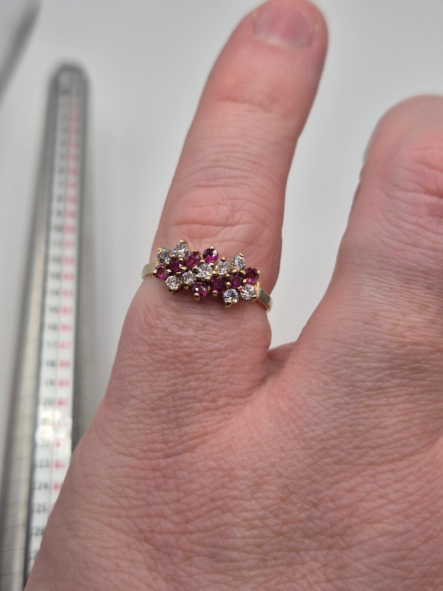 9ct gold ruby and cz ring