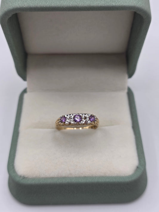 9ct gold amethyst and diamond ring