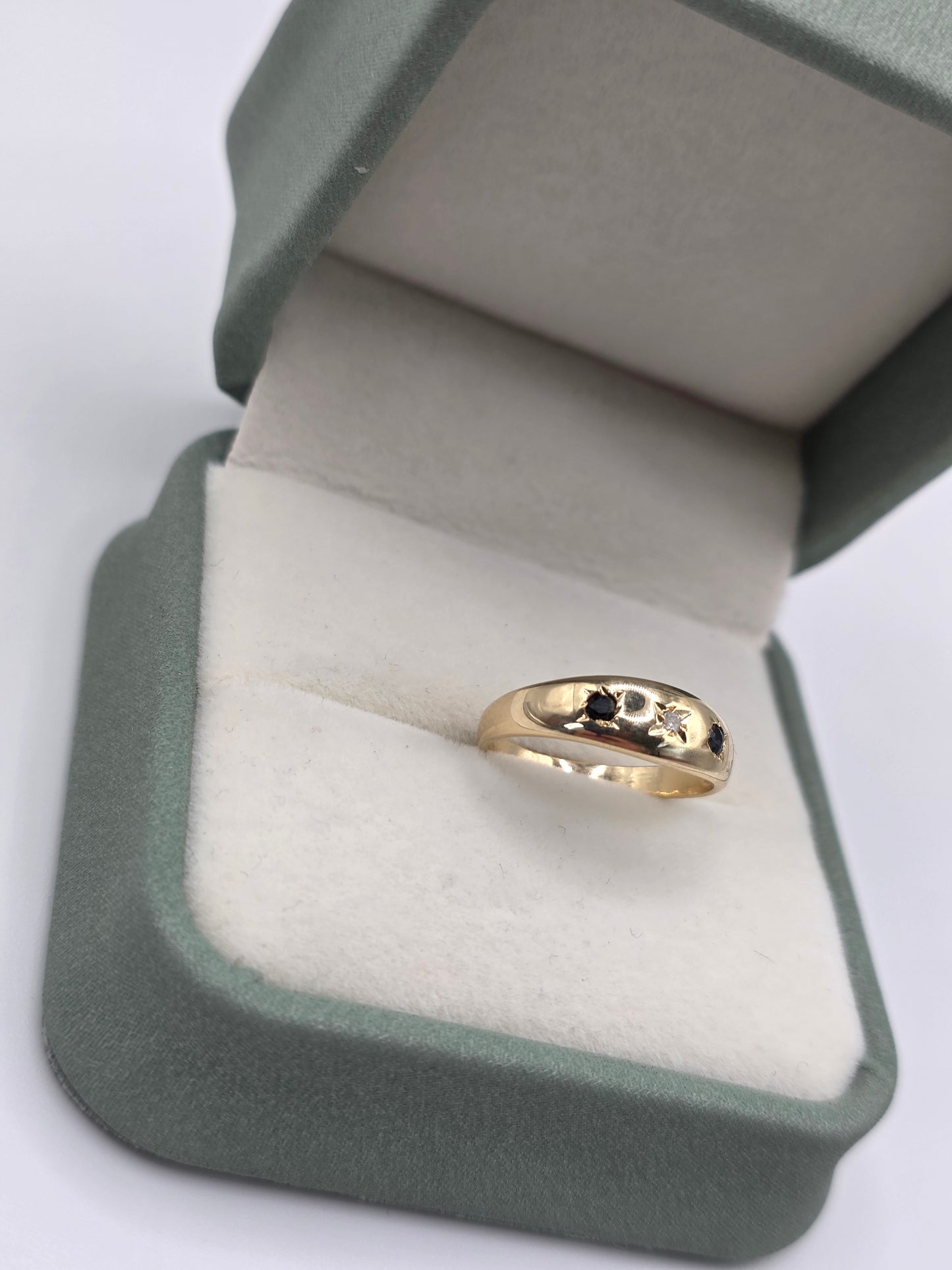 9ct gold sapphire and diamond gypsy ring