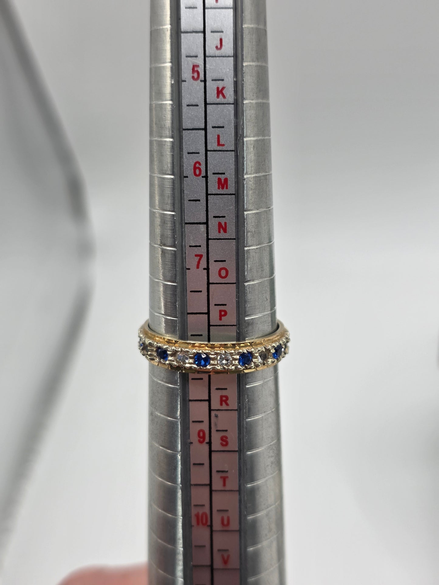 9ct gold synthetic sapphire and cz eternity ring
