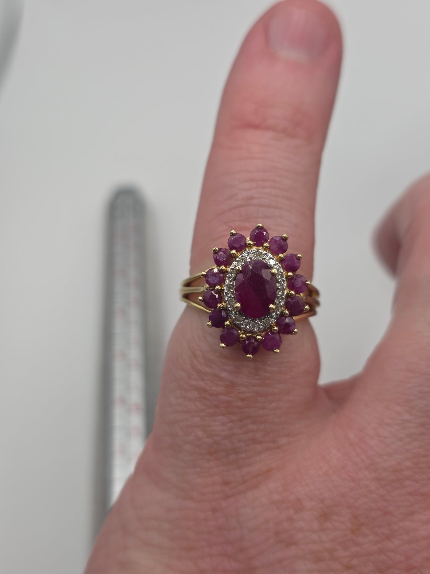 9ct gold ruby and diamond ring