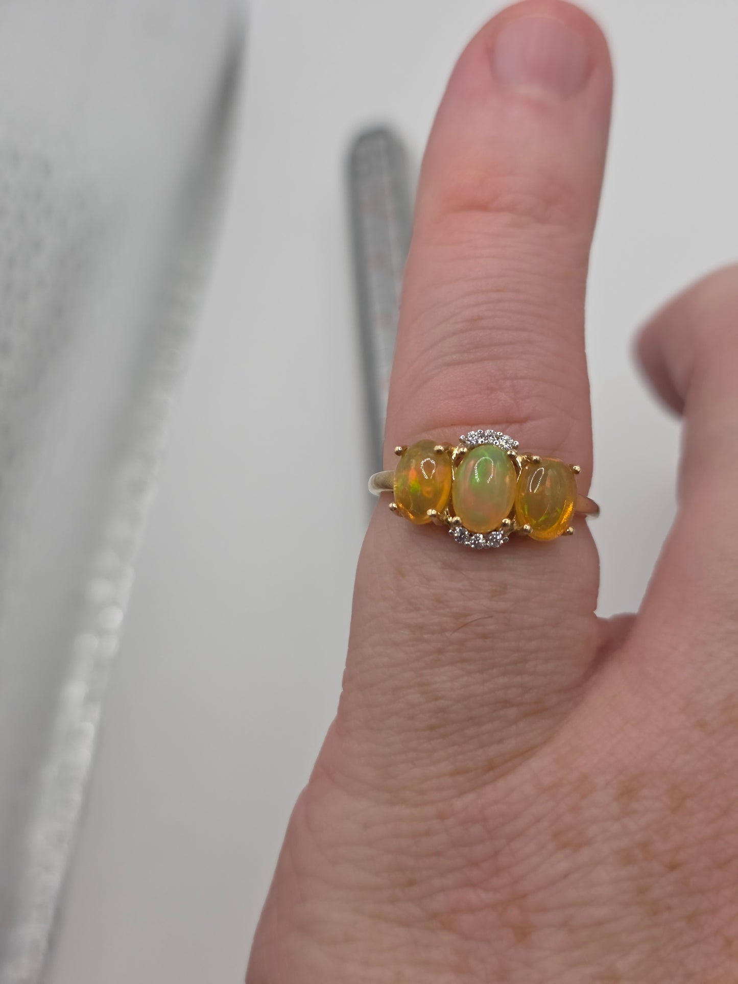 9ct gold opal and zircon ring