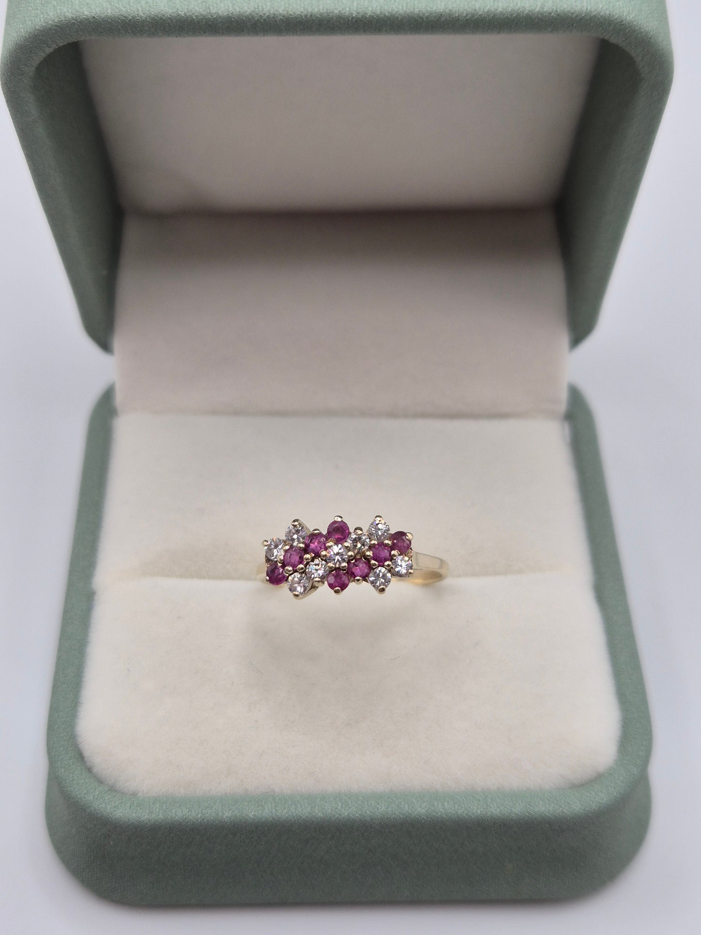 9ct gold ruby and cz ring