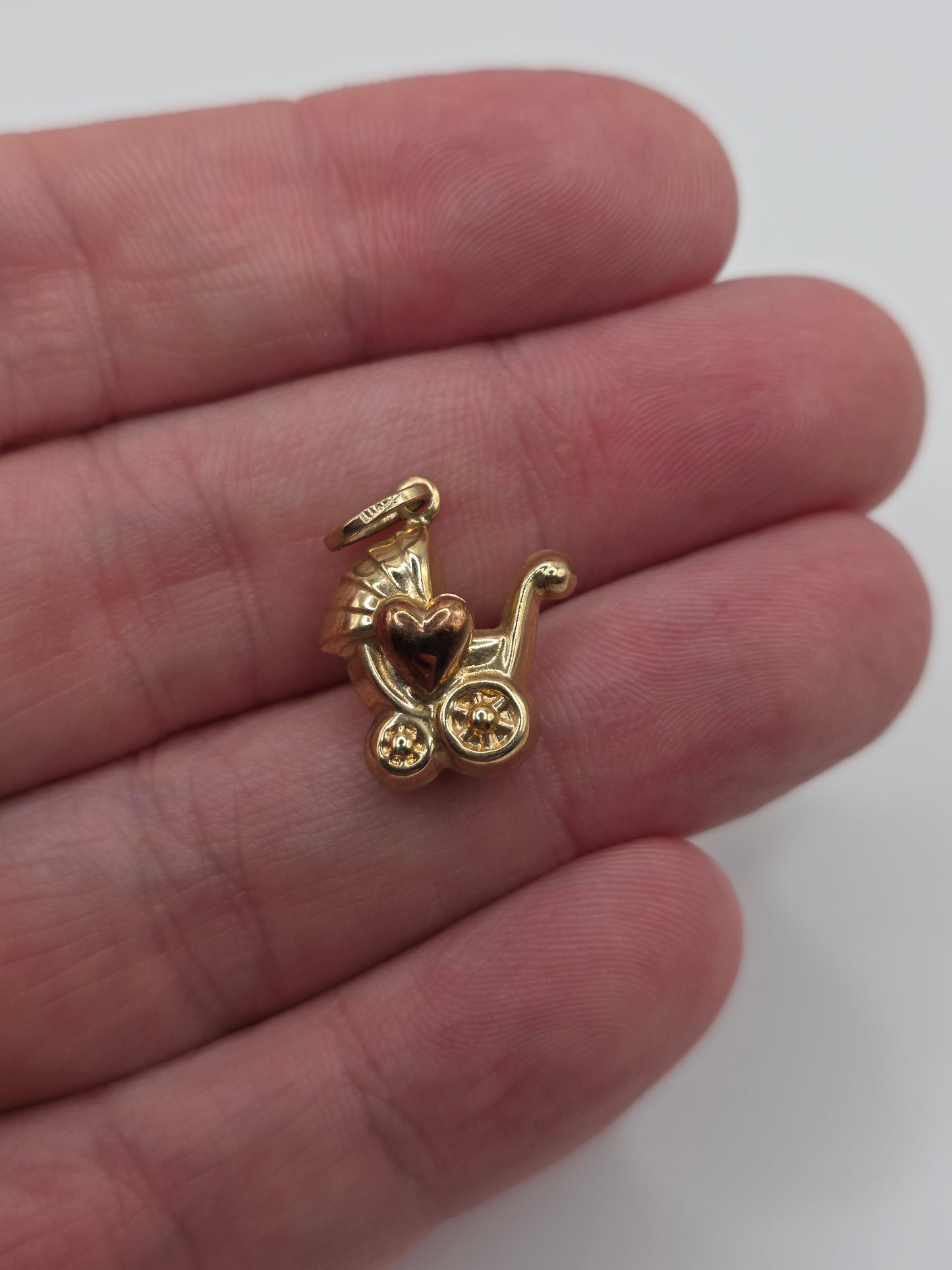 9ct two tone gold pram charm