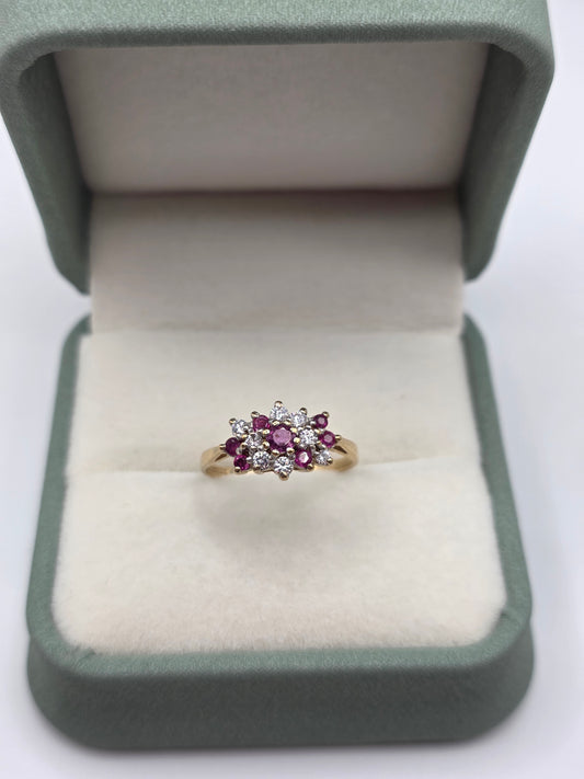 9ct gold ruby and cz ring
