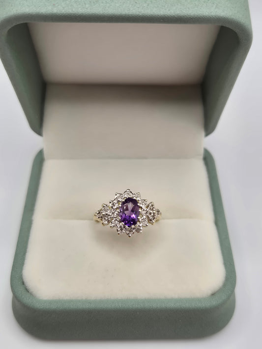 9ct gold amethyst and diamond ring