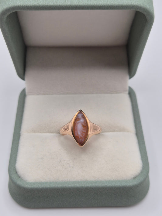 Antique 9ct rose gold hardstone cameo ring