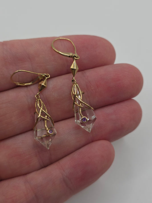 9ct gold rock crystal and amethyst earrings