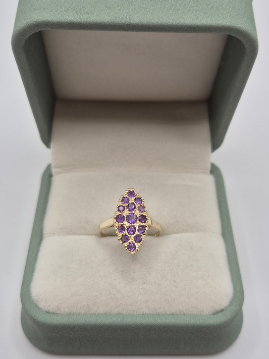 9ct gold amethyst navett ring