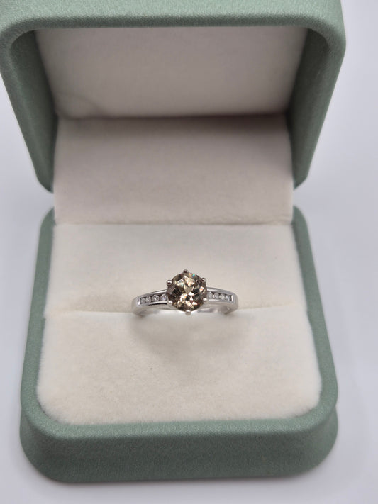 9ct white gold csarite and diamond ring