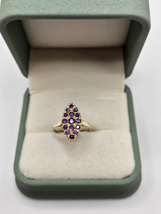 9ct gold amethyst navette ring