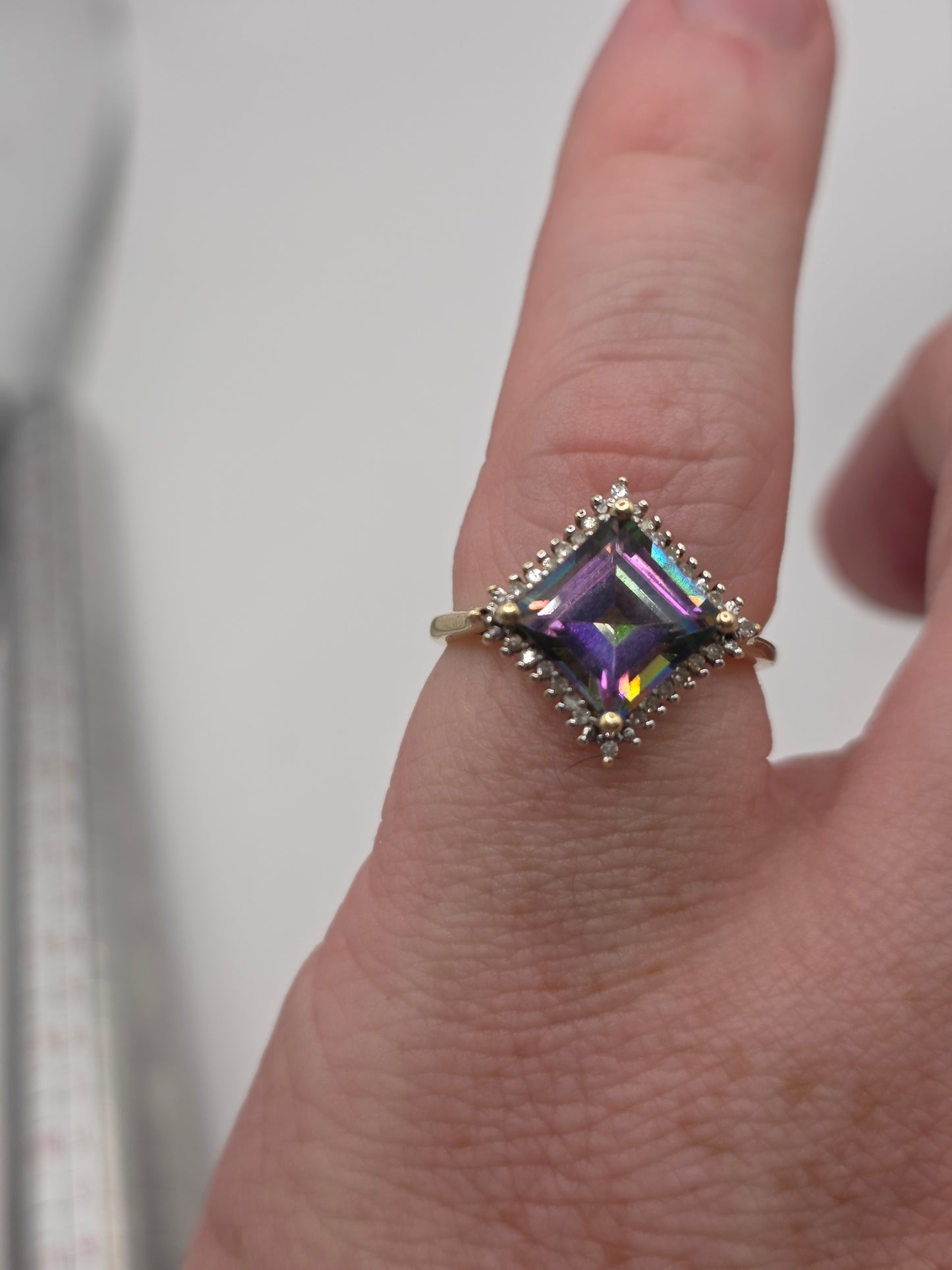 9ct gold mystic topaz and diamond ring