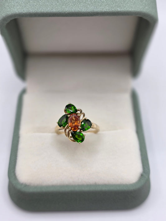 9ct gold citrine and diopside ring
