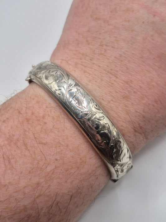 Vintage engraved silver bangle